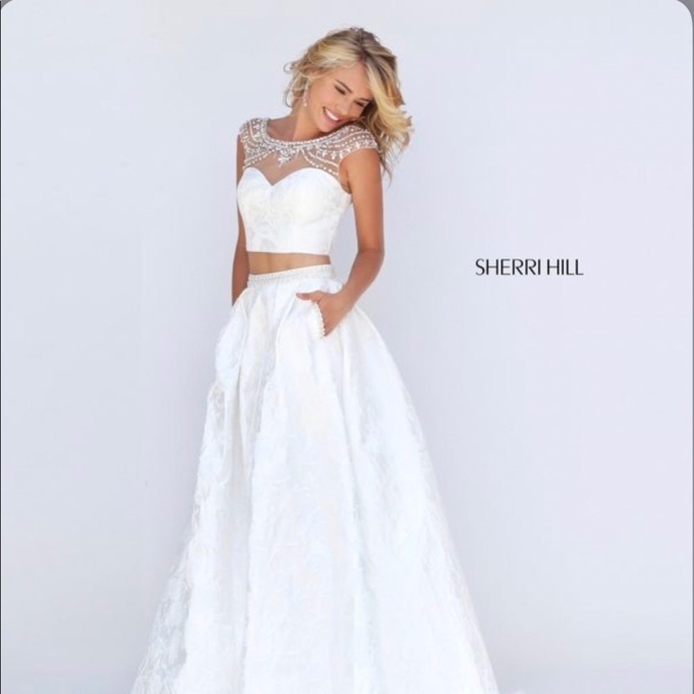 Authentic white Sheri Hill two piece dress!